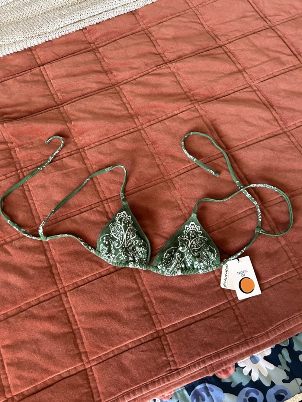 Tropic of C Green Paisley Triangle Bikini Top Tie Bikini Top